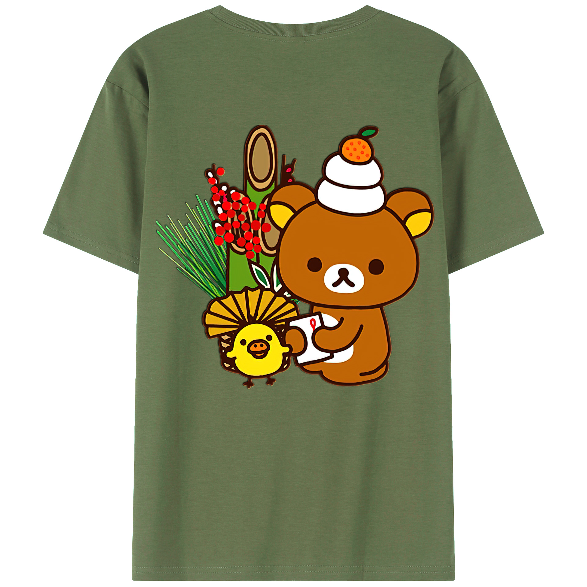 （画像用） リラックマ リラックマ キイロイトリ Rilakkuma Korilakkuma Kiiroitori 綿100％ メンズ半袖Tシャツ（バックプリント） 通気性